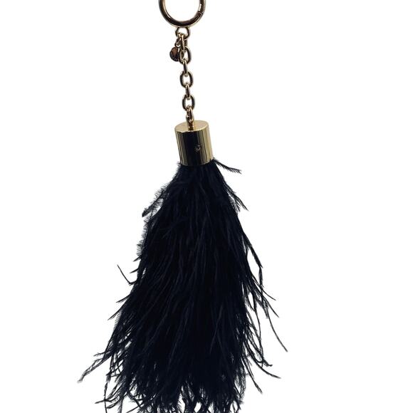 Michael Kors Large Ostrich Feather Keychain Bag Charm Accessory Black Gold - Picture 3 of 5